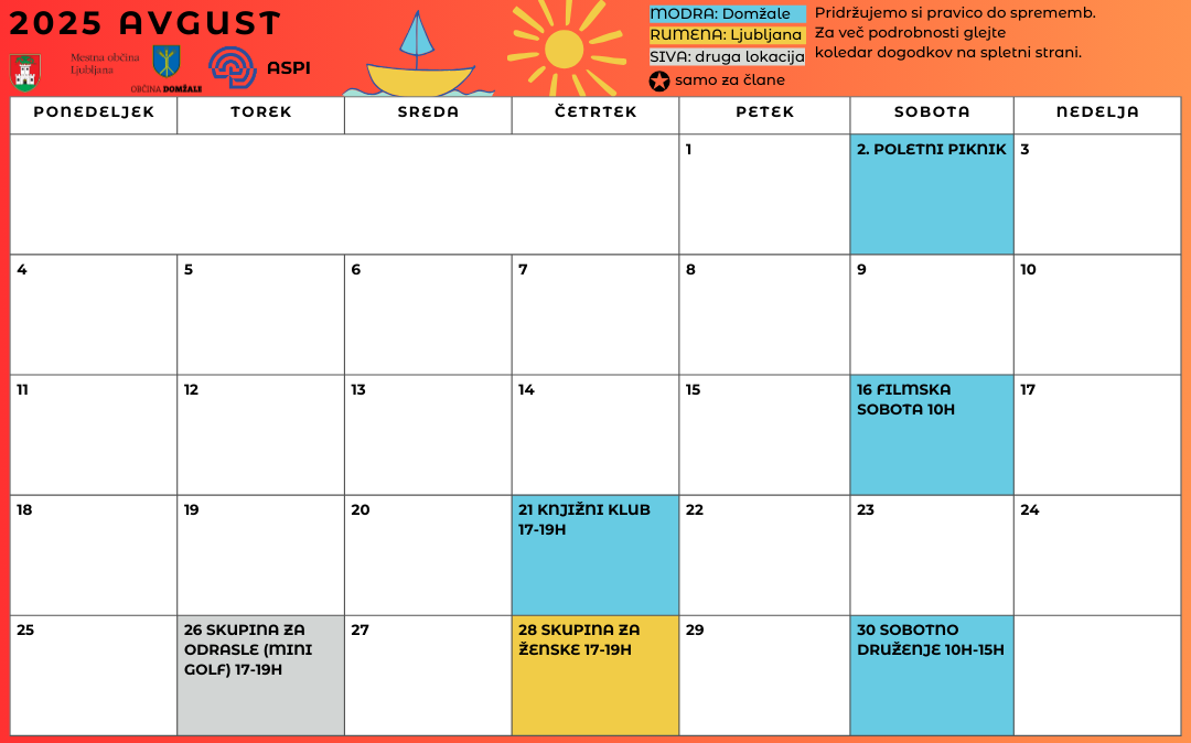 Slikovni koledar Avgust 2025